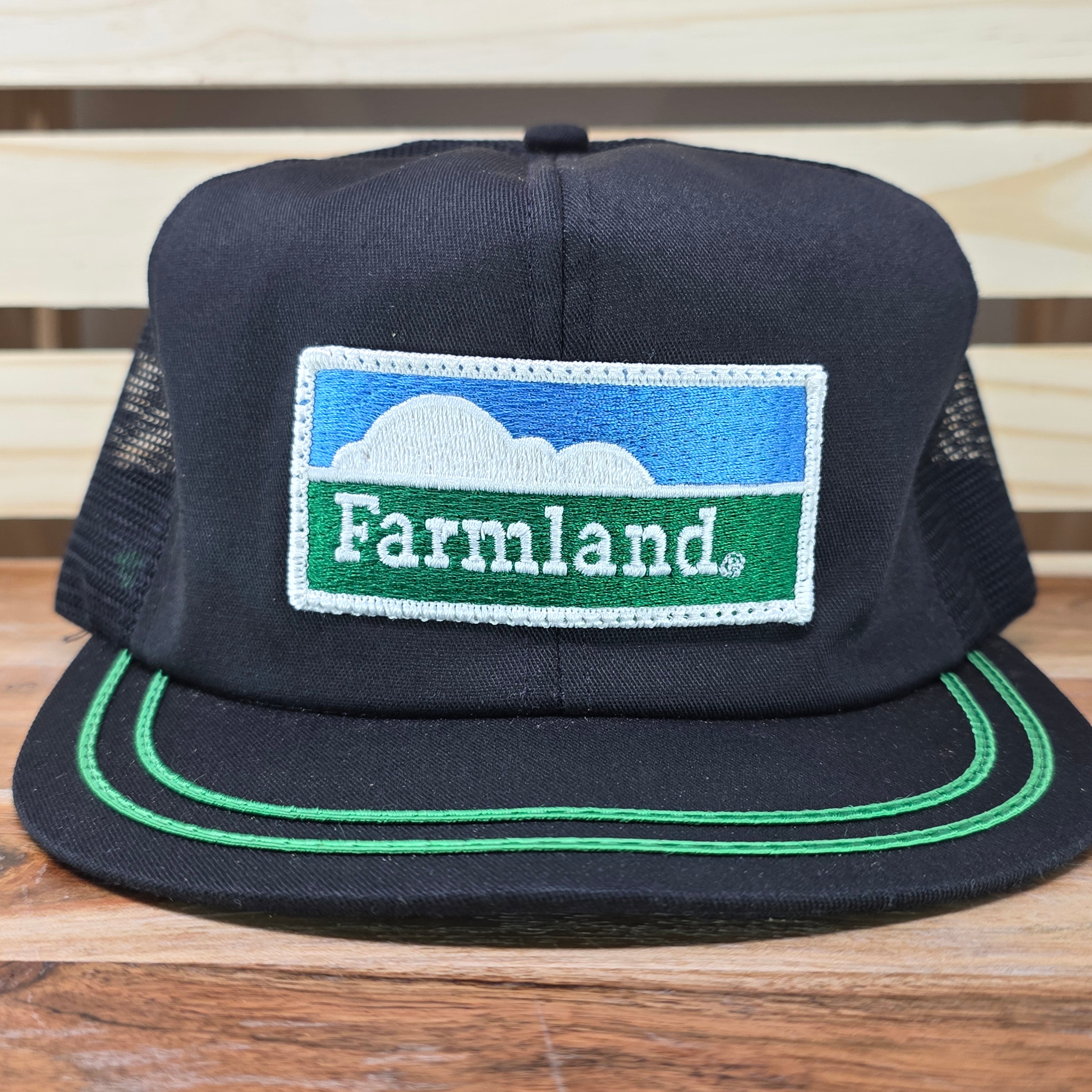 Vintage Farmland Black and Green Trucker Cap